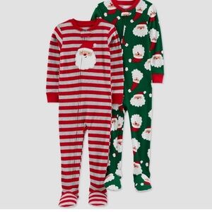 NWT Toddler Striped Santa Christmas Footed Pajama Set, Red/Green - Carter's 12m